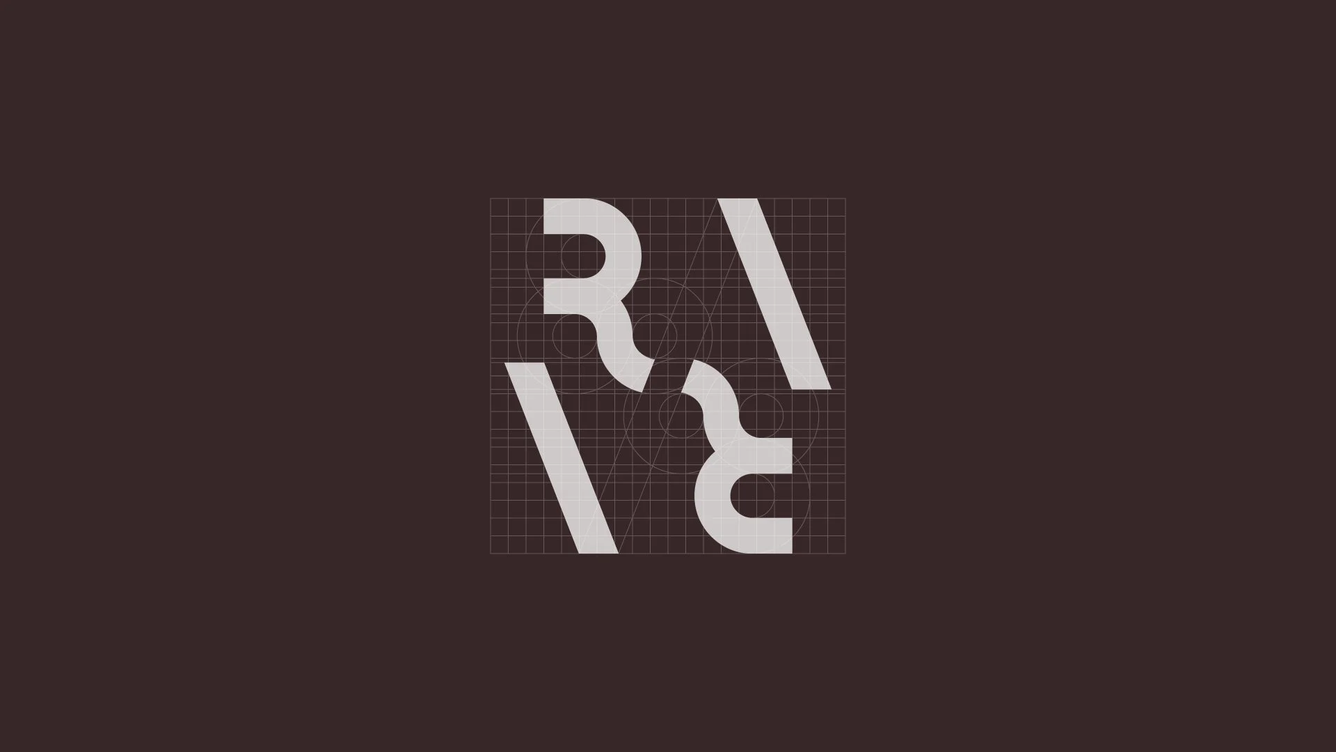 Rara Group logo displayed in light grey against a dark burgundy background with a fine-line grid.