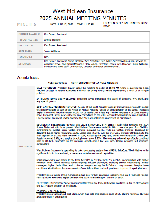 118th Annual Meeting Minutes (2025 Meeting)