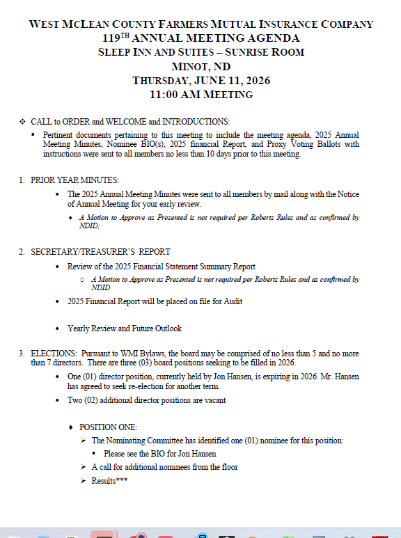 119th Annual Meeting Agenda