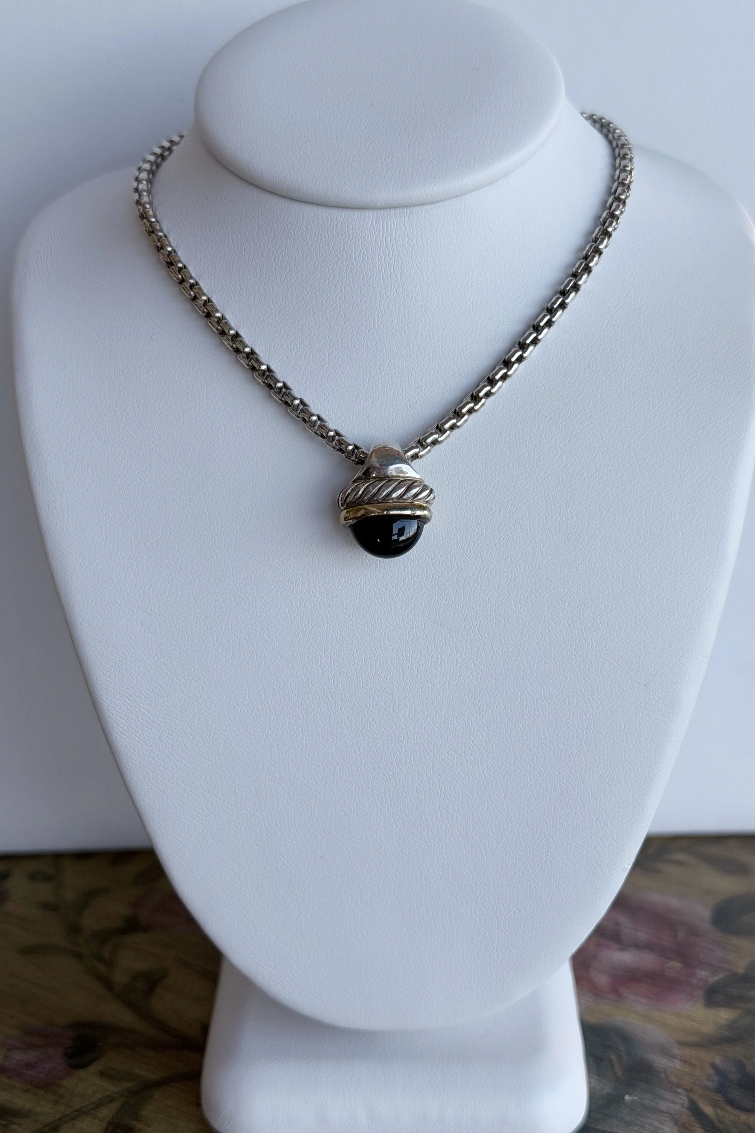 DAVID YURMAN STERLING SILVER WITH 14K YELLOW GOLD BLACK ONYX ACORN NECKLACE
