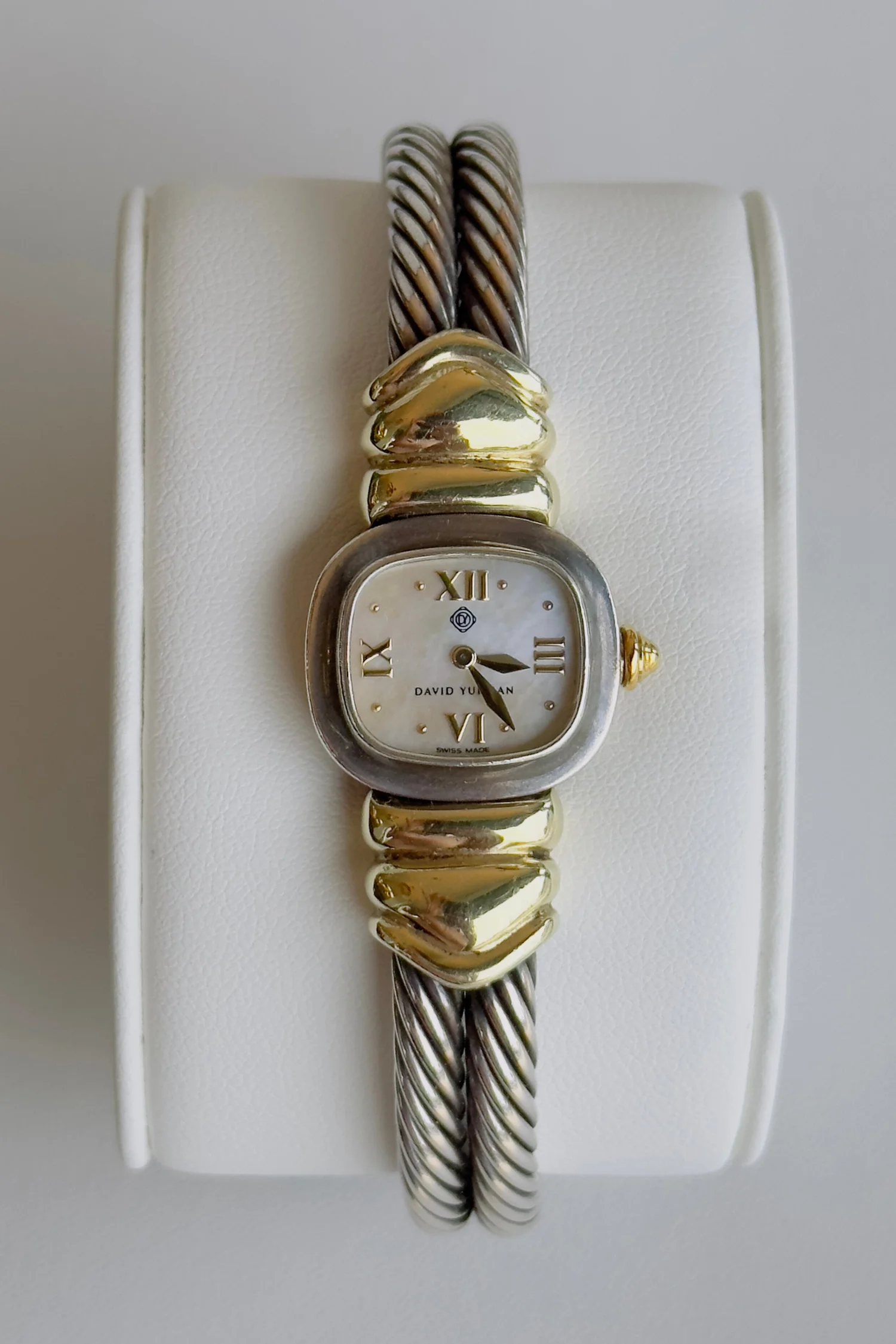 DAVID YURMAN TWO-TONE CABLE BANGLE WATCH — Tower Place Jewelers display picture 1