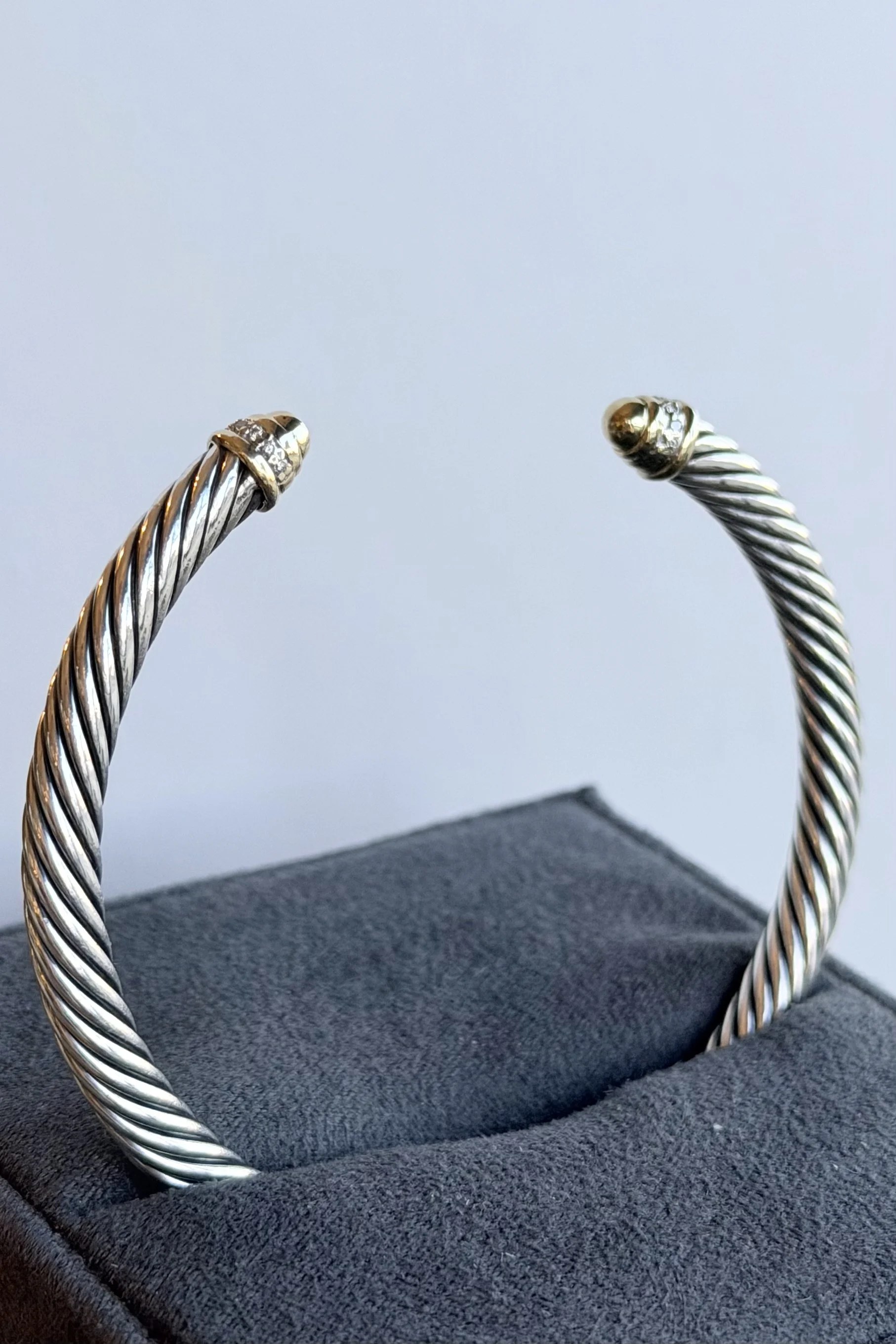DAVID YURMAN CLASSIC CABLE BRACELET STERLING SILVER WITH 18K YELLOW GOLD, GOLD DOMES & DIAMONDS