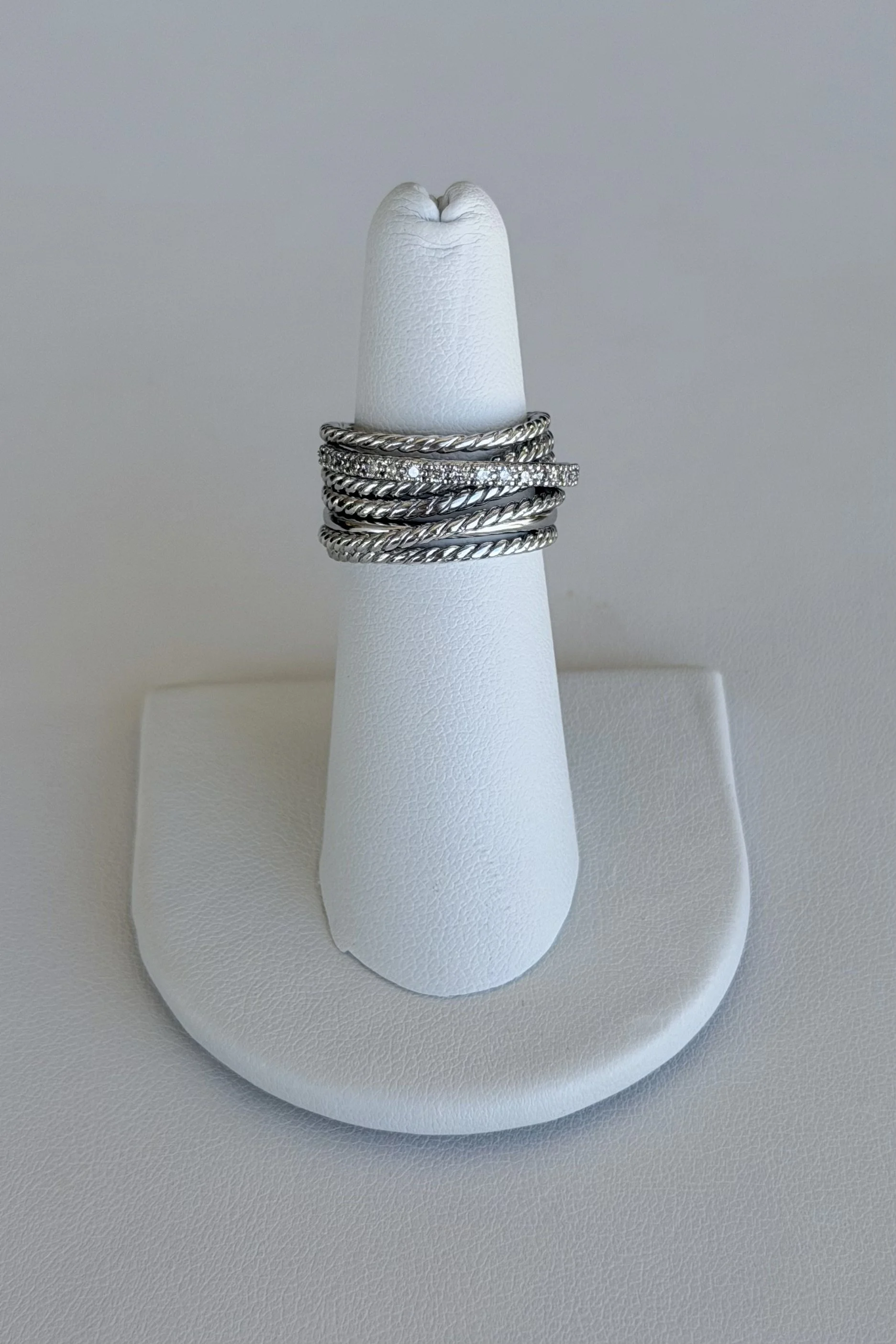 DAVID YURMAN STERLING SILVER CROSSOVER RING with DIAMONDS