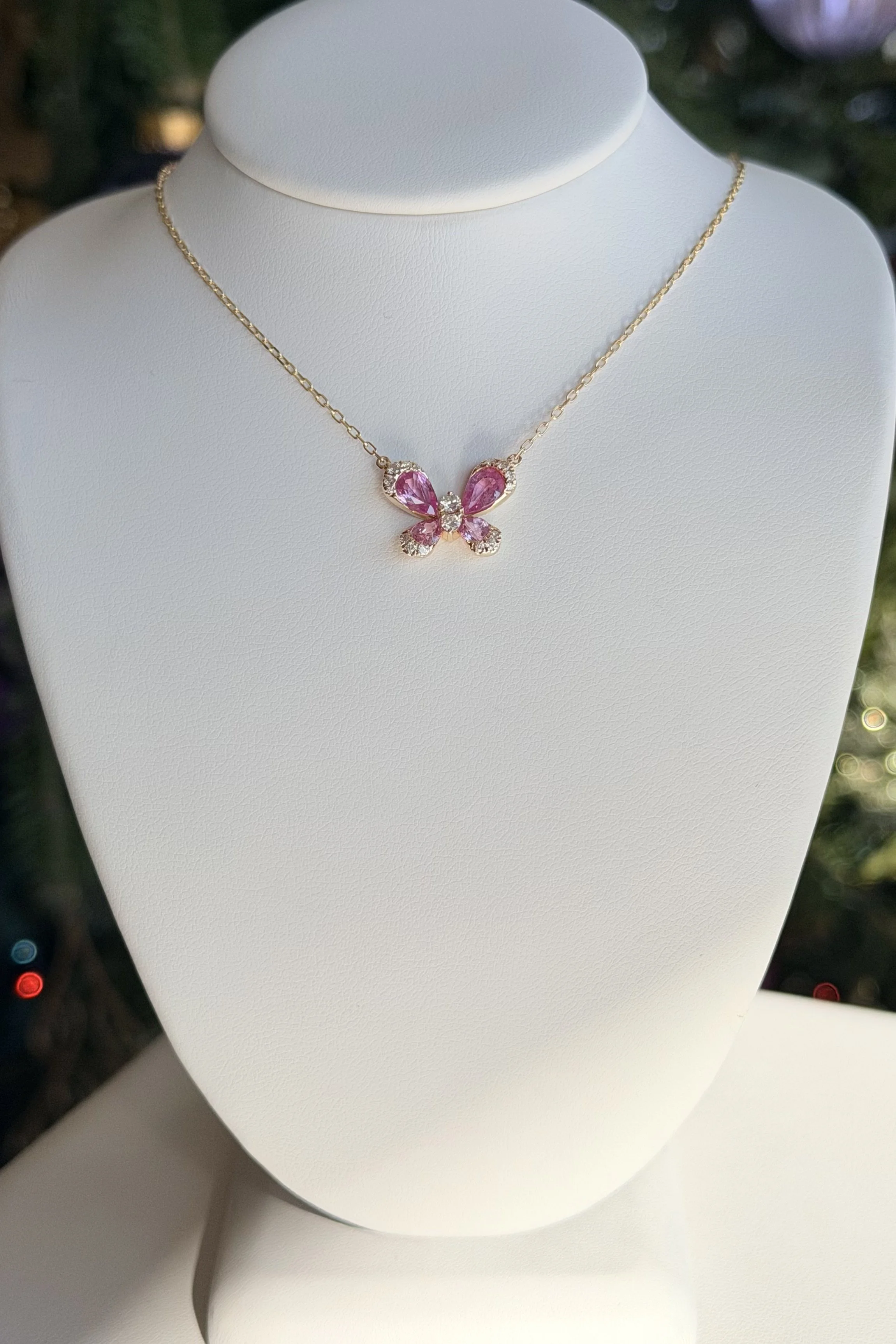 EFFY 14K YELLOW GOLD PINK SAPPHIRE BUTTERFLY NECKLACE