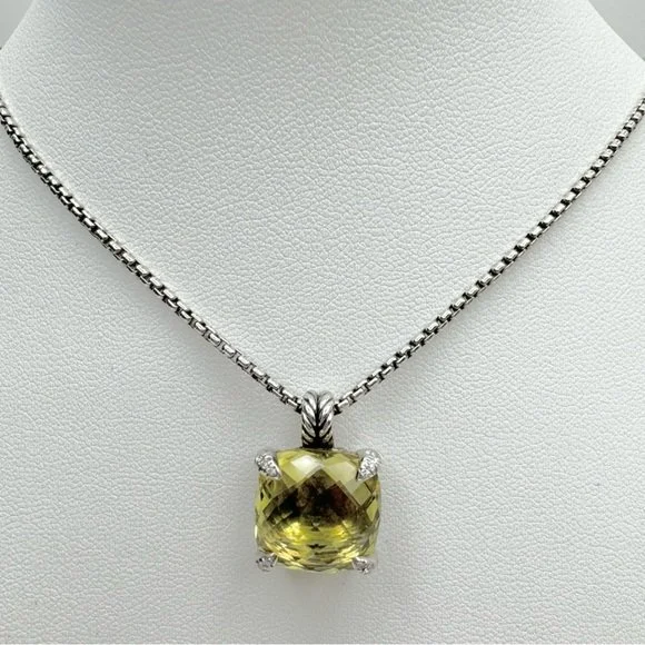 DAVID YURMAN CHATELAINE PENDANT NECKLACE STERLING SILVER WITH LEMON CITRINE AND DIAMONDS