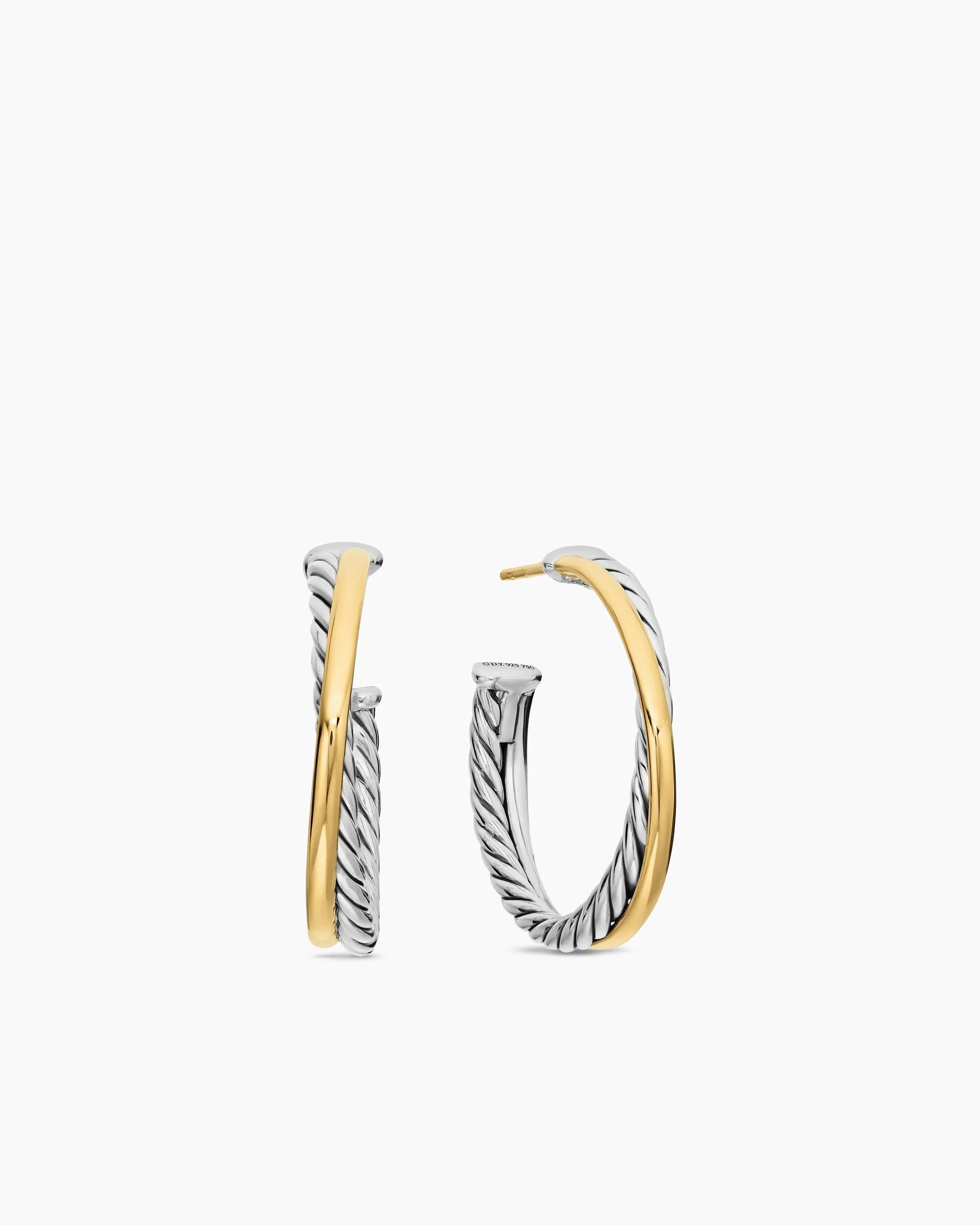 DAVID YURMAN TWO-TONE CROSSOVER HOOP EARRINGS