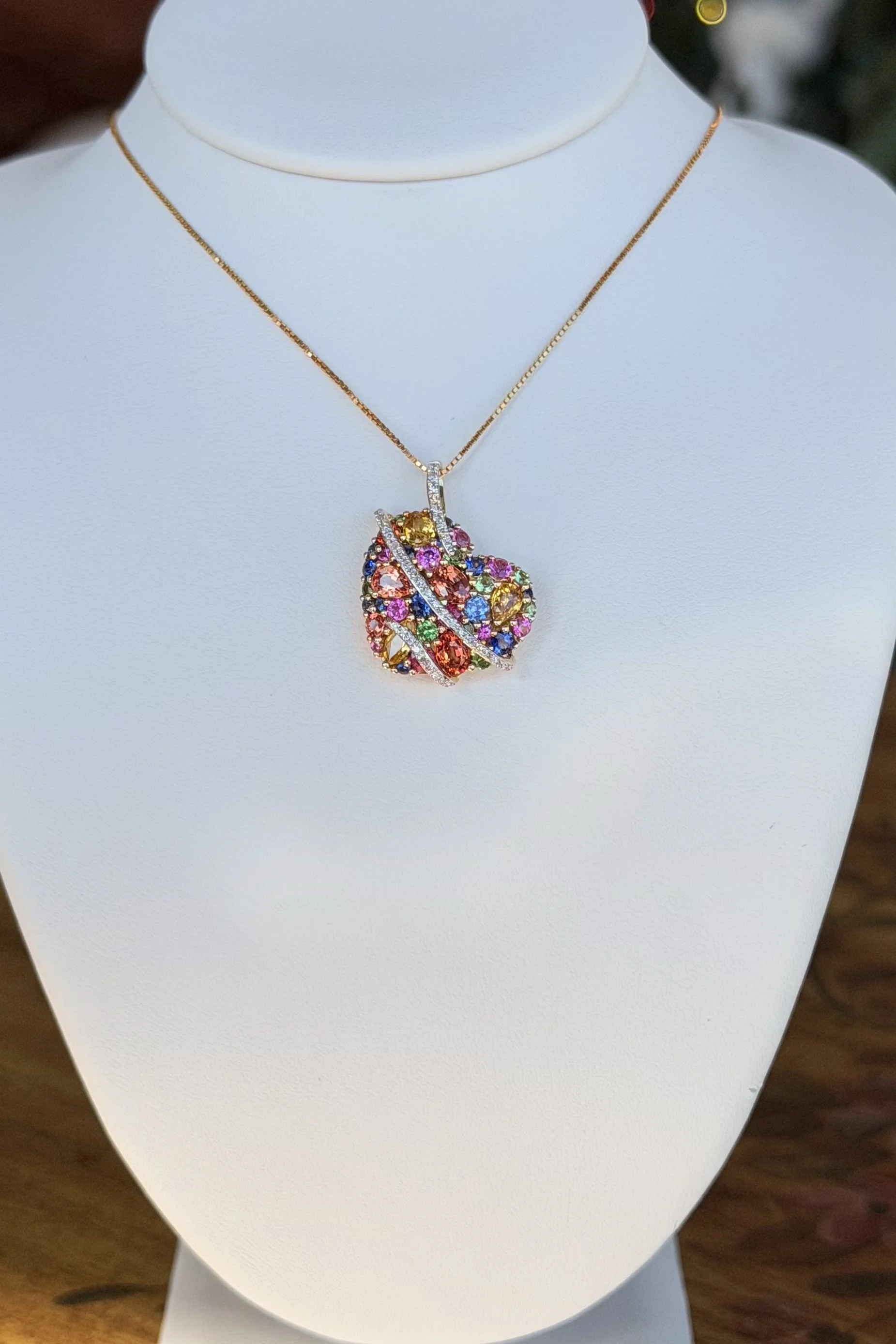 EFFY 14K YELLOW GOLD MULTI-GEMSTONE & DIAMOND HEART NECKLACE