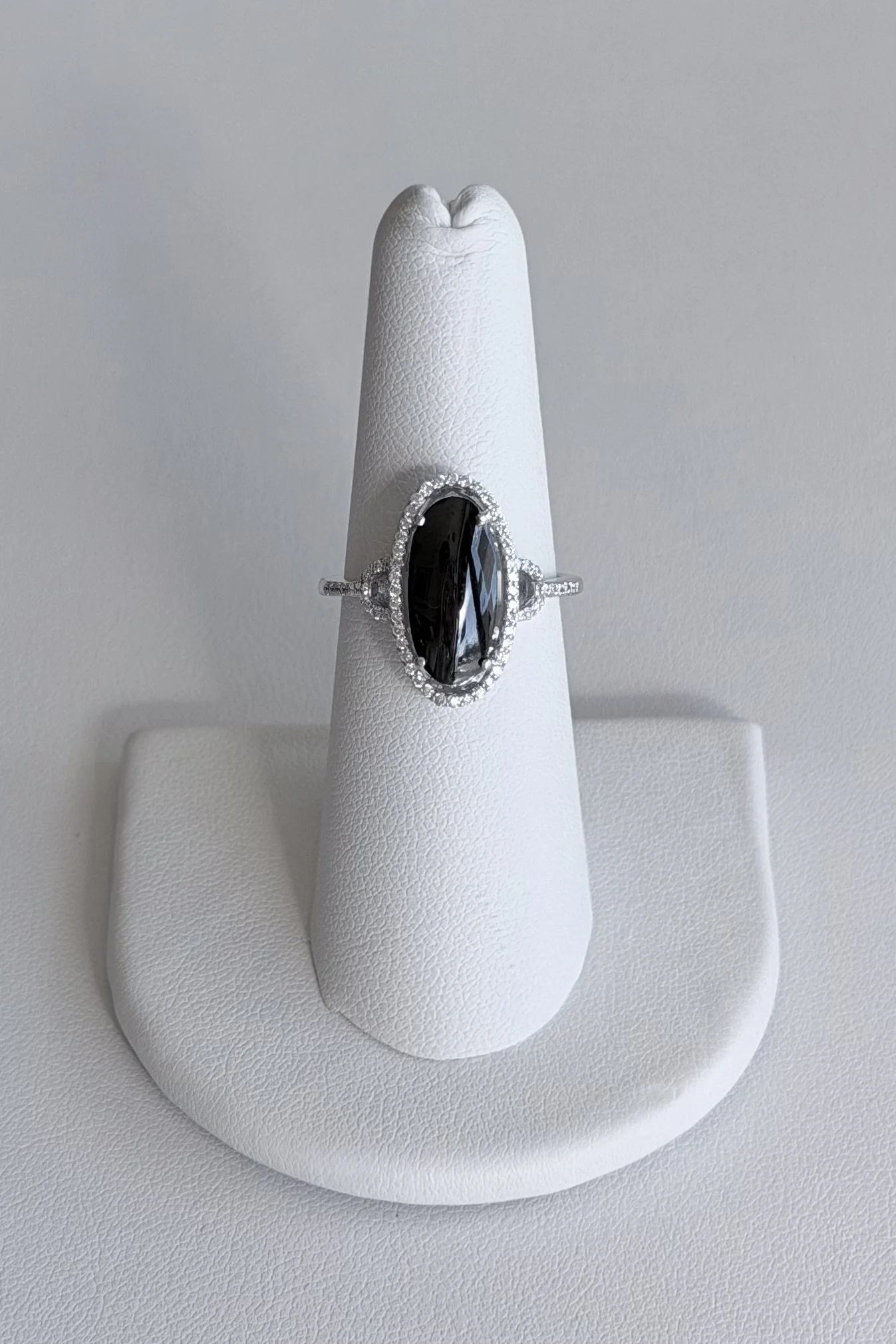 14K WHITE GOLD BLACK ONYX AND DIAMOND RING