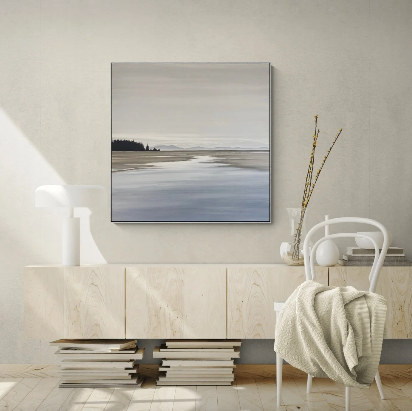  Nowy Dzień 36 x 36 x 1.5" - light grey floater frame installed