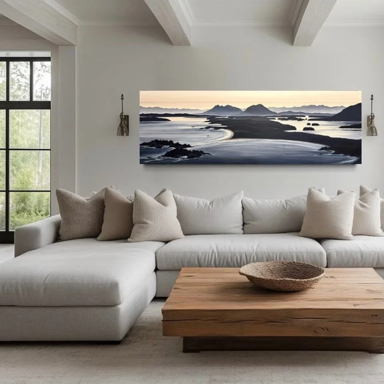 INLET GLOW
24 x 72&rdquo;
Acrylic on stretched mounted canvas

Still on the easel - available soon &hellip;

#tofino #tofinobc #vancouverislandbc #canadianartists #landscape