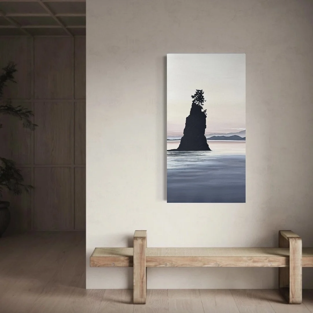 Magda Johnson artist - 24 x 48 painting LEAN IN inspired by Stanley Park, Vancouver