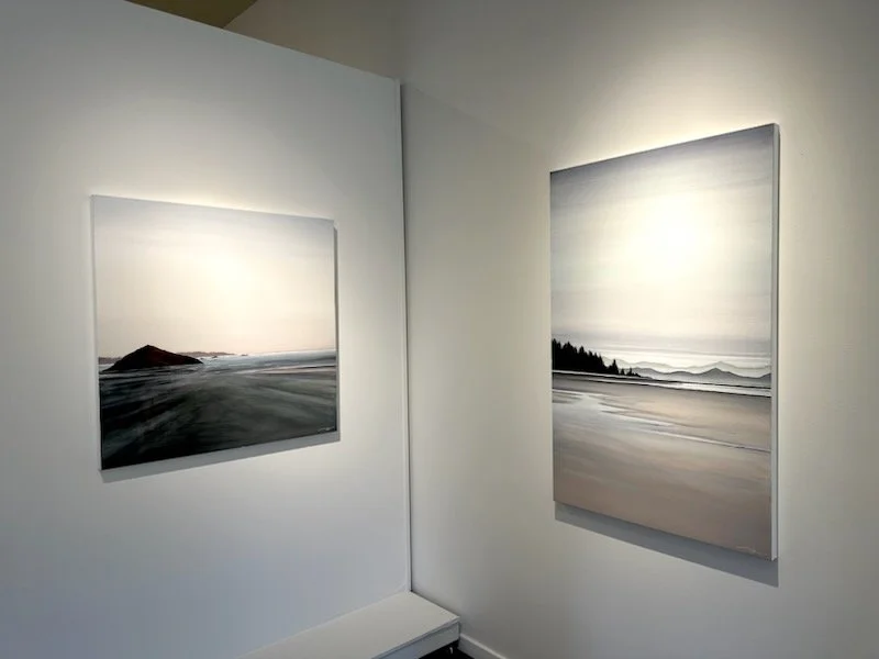 Magda Johnson Canadian Fine Artist. Paintings are CONVERGENCE 36 x 36 and PEACE OF MIND 48" x 30"