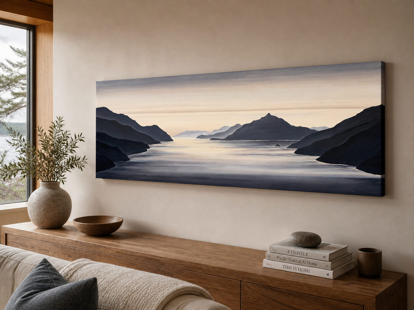 Magda Johnson Artist - acrylic landscape painting 24 x 72" ECHO inspired by Howe Sound, Canada