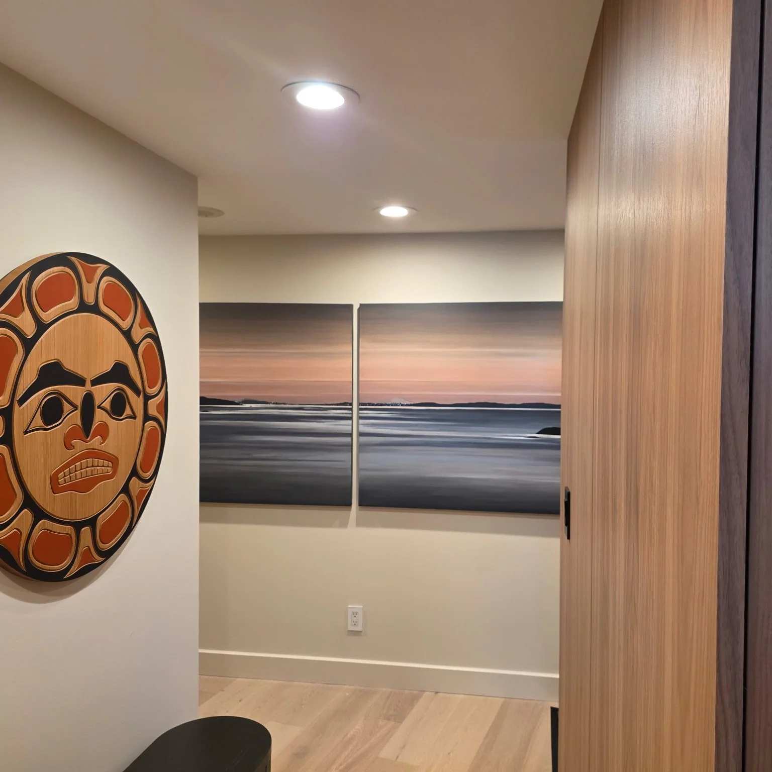 Magda Johnson Fine Art COMMISSION featured beside Jim Charlie wooden panel