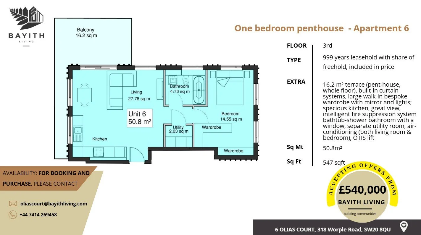 1 bedroom penthouse - Olias Court, SW20 8QU