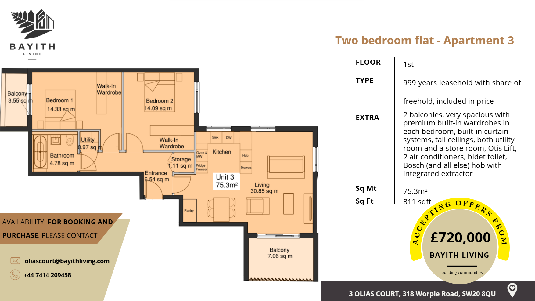 2 bedroom apartment at Olias Court,SW20 8QU - £720,000 