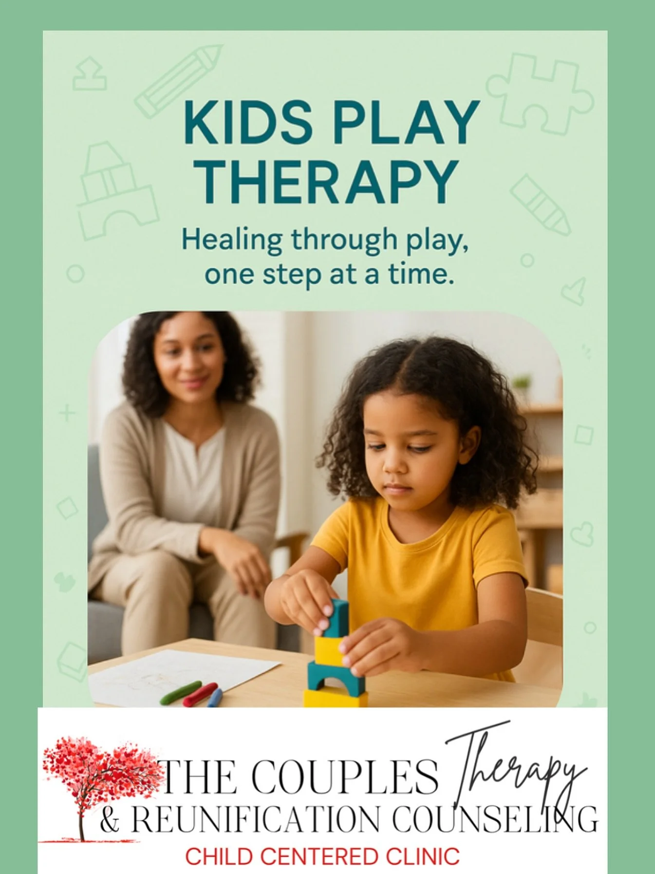 Is your child struggling with big feelings? 💭
At The Couples Therapy &amp; Reunification Counseling &ndash; Child Centered Clinic, play therapy gives kids a safe space to explore, heal, and grow&mdash;one step at a time. 🌟 Through play, children le