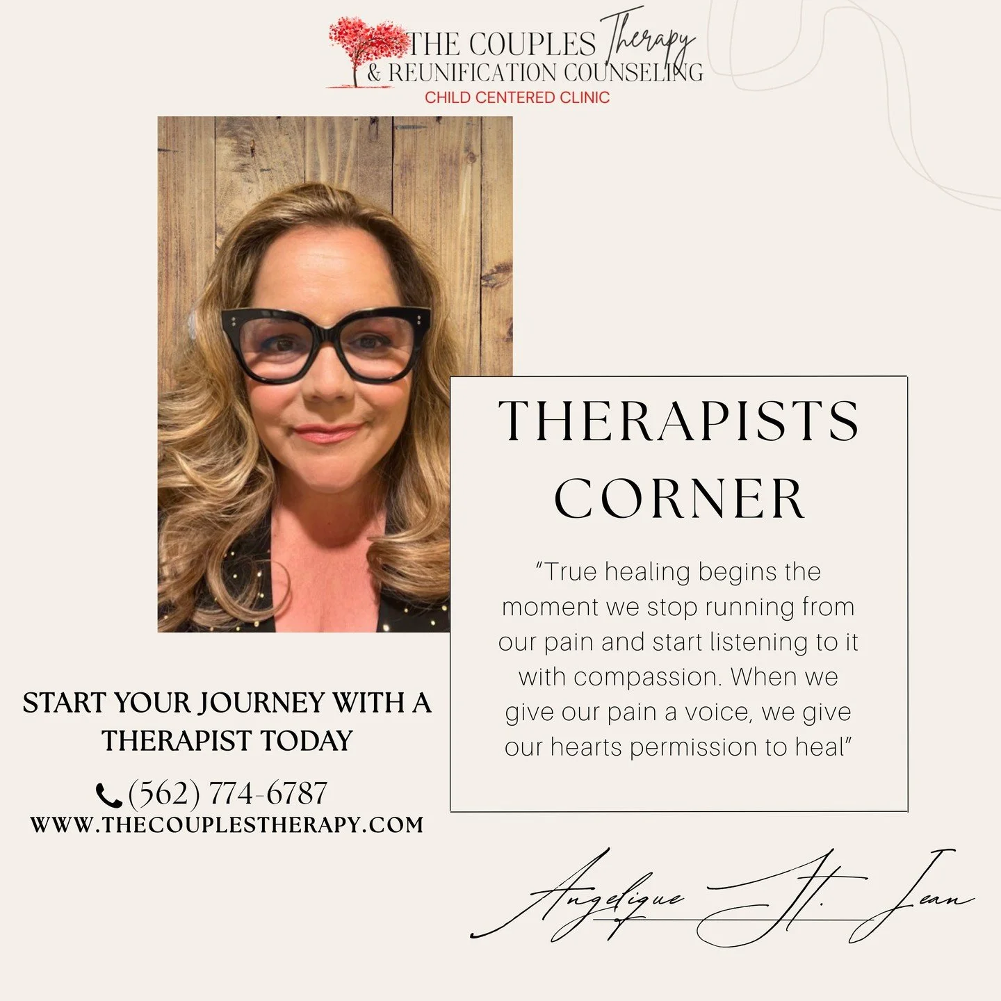 ✨ Therapist&rsquo;s Corner ✨
Healing isn&rsquo;t always about &ldquo;fixing&rdquo; what&rsquo;s broken, sometimes it&rsquo;s about slowing down, breathing through the pain, and letting yourself be heard. 🌿

Angelique&rsquo;s approach is gentle, comp