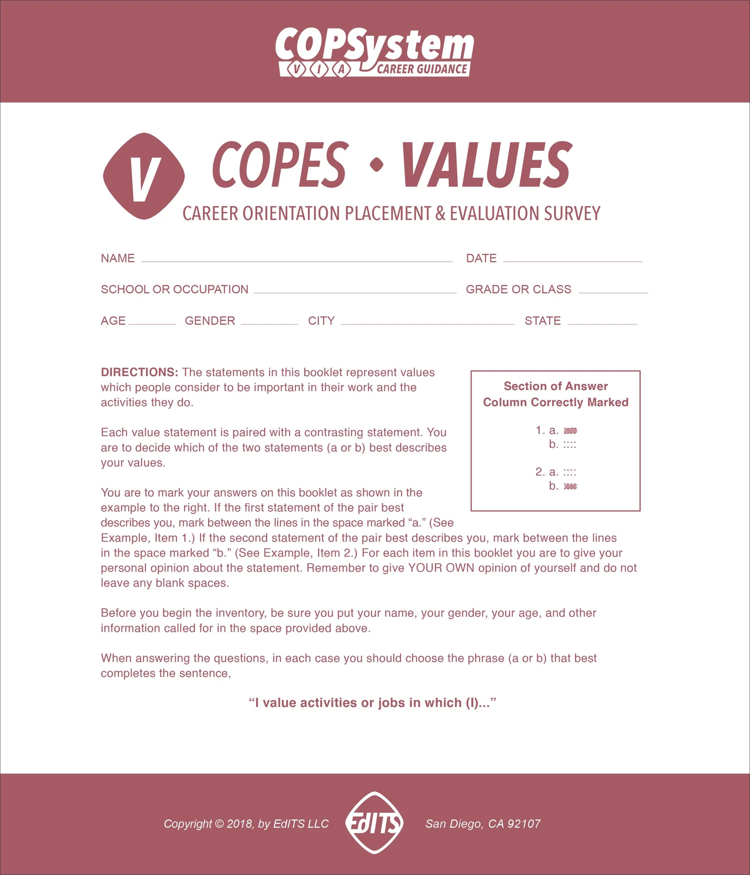 Self-Scoring COPSystem - VIA Paper Version — EdITS: Career Guidance and ...
