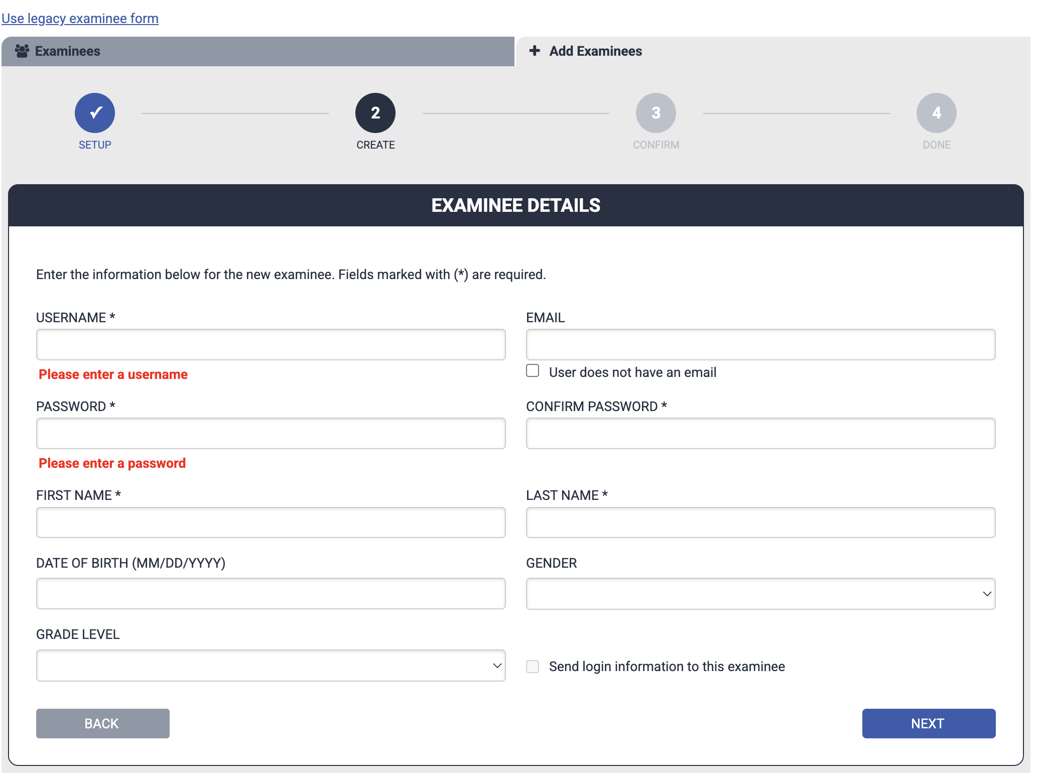 add examinee form image