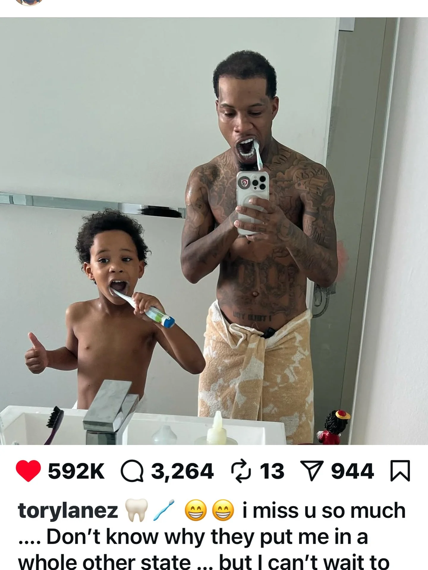 This is Tory Lanez and Kai, his 8 year old. I want to feature this artist not because he is famous but because he is HUMAN. He is a father, a husband, a friend. He is now also in prison serving an excessive sentence and being an absent father. Anothe