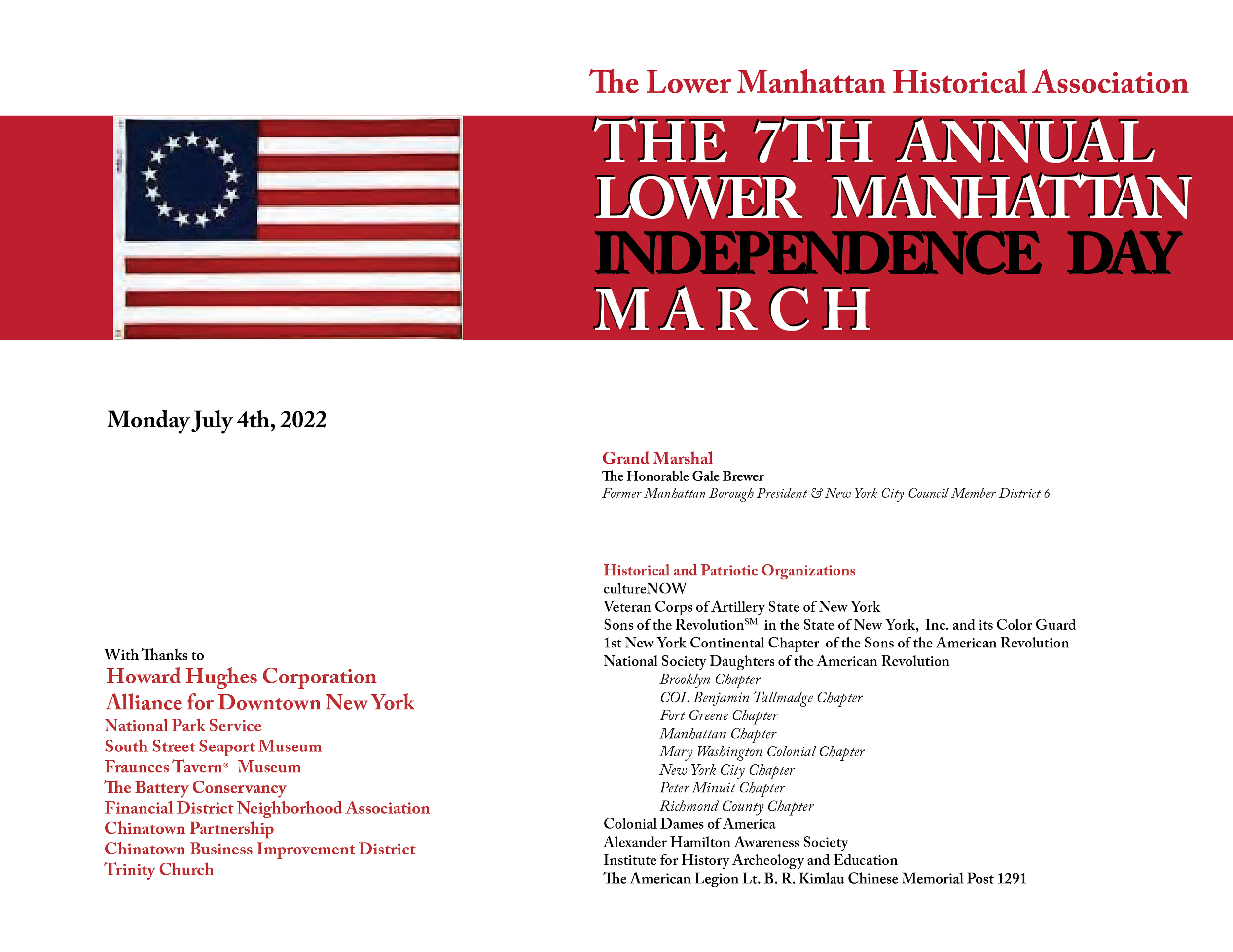 The 7th Annual Lower Manhattan Independence Day March - Program