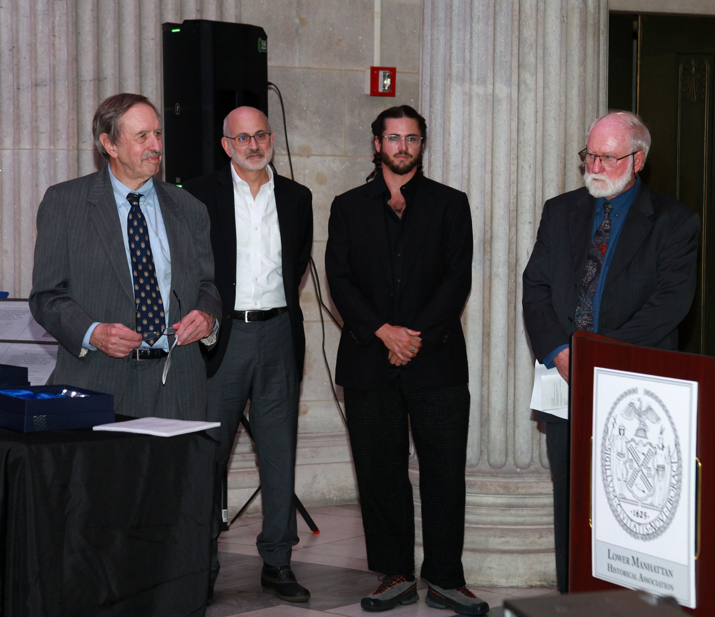  Ambrose M. Richardson, President, Lower Manhattan Historical Association; Jonathan Goldstick; Samuel Jackson, Professor Malcolm Bowman 