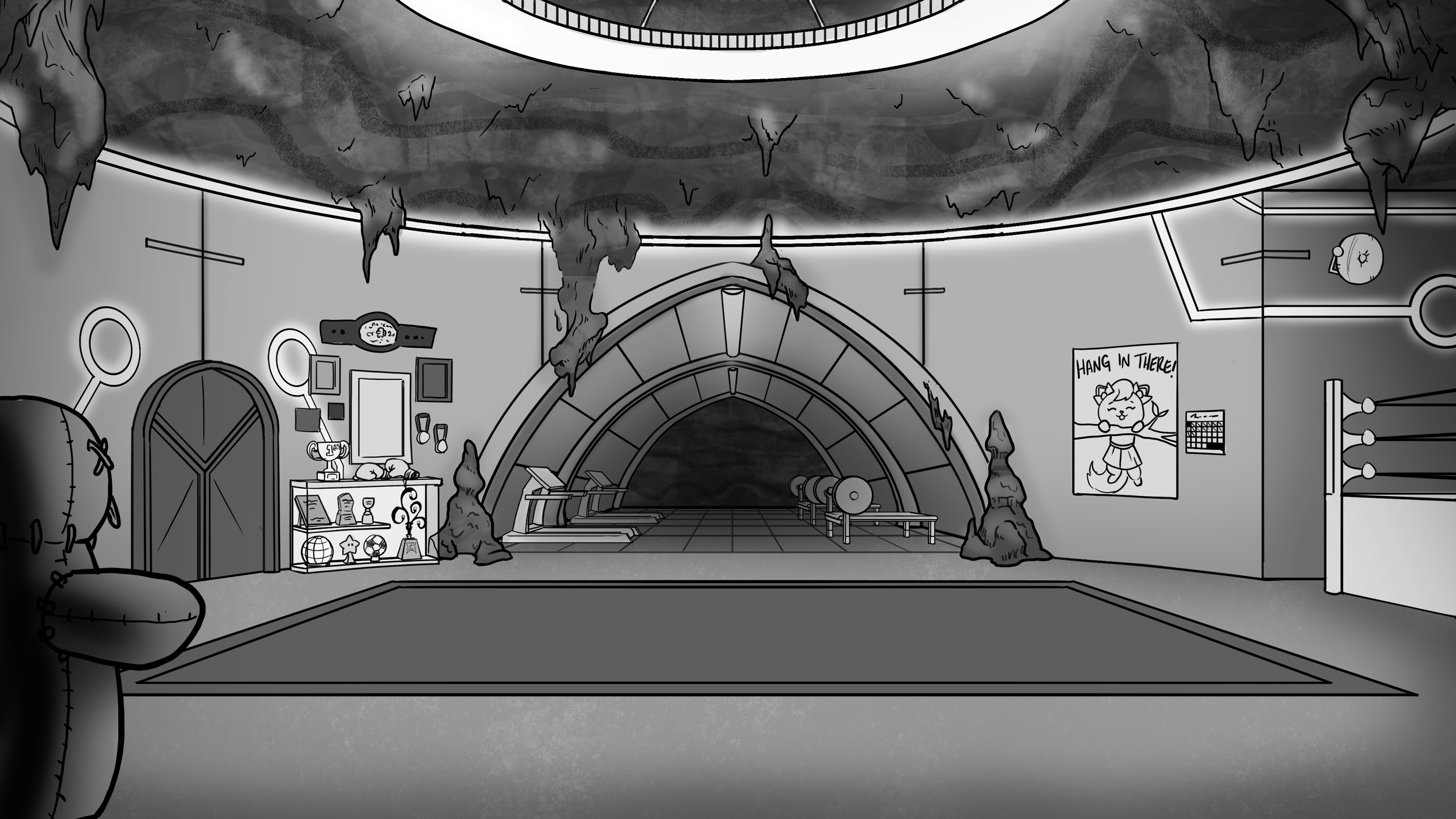 Greyscale Background for Superhero Base Gym 03; Photoshop, April 2024
