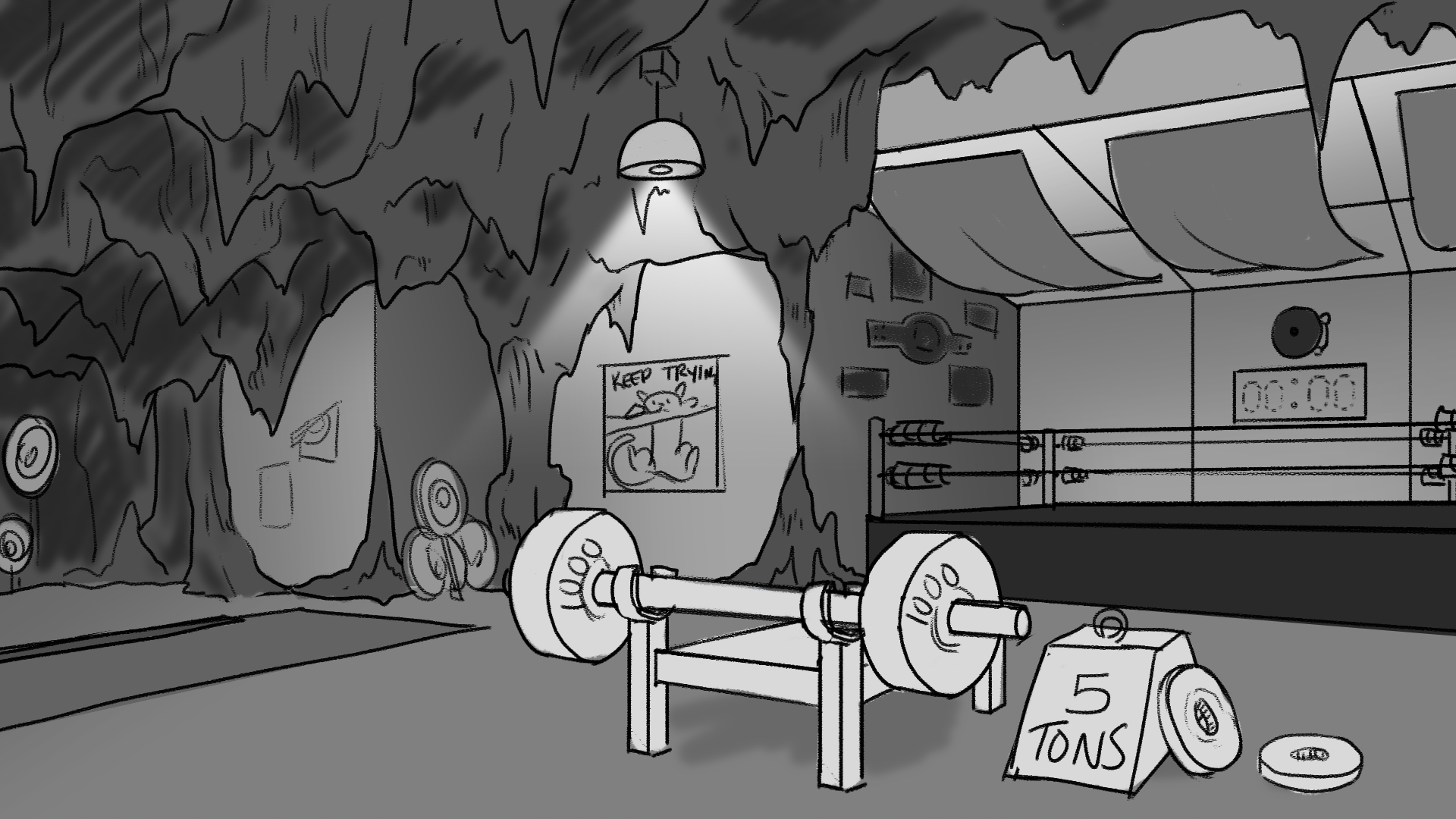 Background Concept for SH Gym 02; Shelved; Photoshop, April 2024