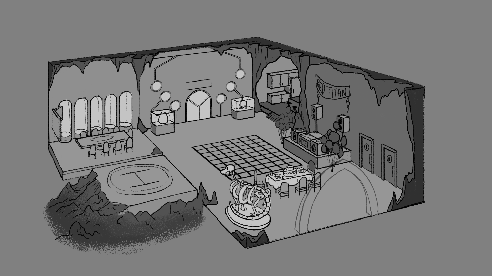 Layout Concept for Superhero Base 01; Photoshop, April 2024