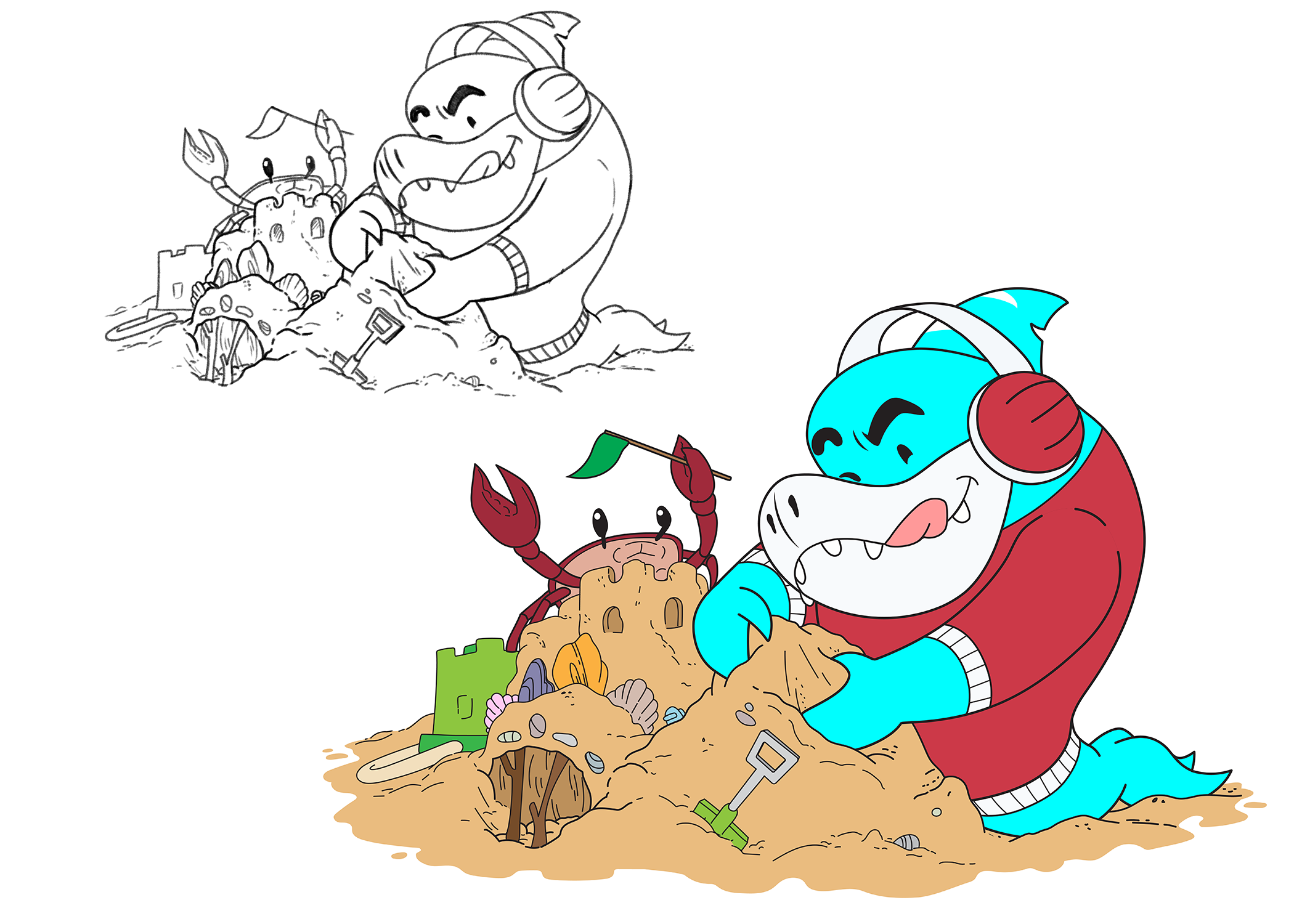Scrapped Pet Theme Illustration, Gil with Crab; Digital, 2023