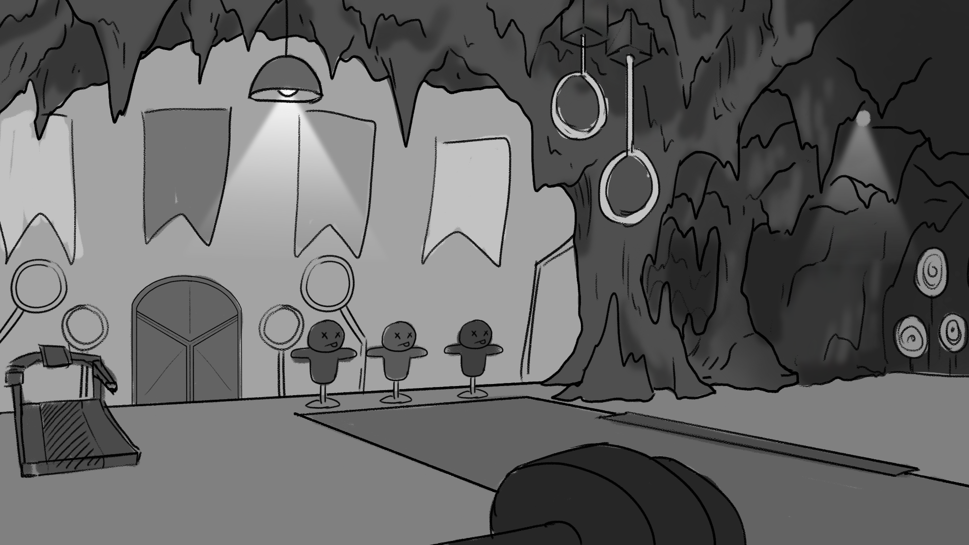Background Concept for SH Gym 01; Shelved; Photoshop, April 2024