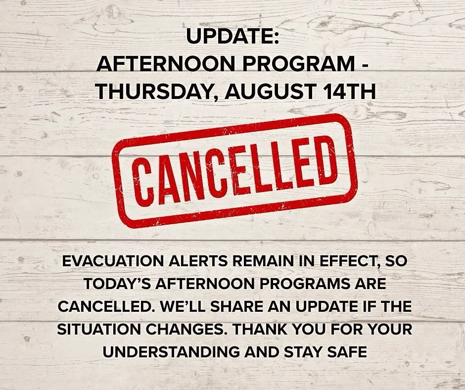 UPDATE: Thursday, August 14th -🌈🐴
Programs remain closed today due to evacuation alerts staying in place. We will continue to monitor the NL Government&rsquo;s daily safety protocols for guidance. More updates to come regarding Friday programs. Sta