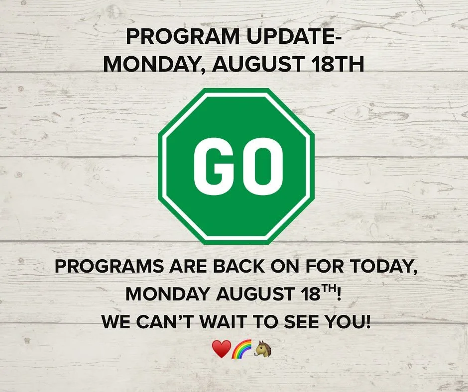 UPDATE: Evacuation alerts in the greater St. John&rsquo;s area have been lifted! 

Afternoon programs are back on for today, Monday August 18th. 

Thanks for your patience during this time - we&rsquo;re excited to see everyone! 

🌈🐴 see you soon 🌈