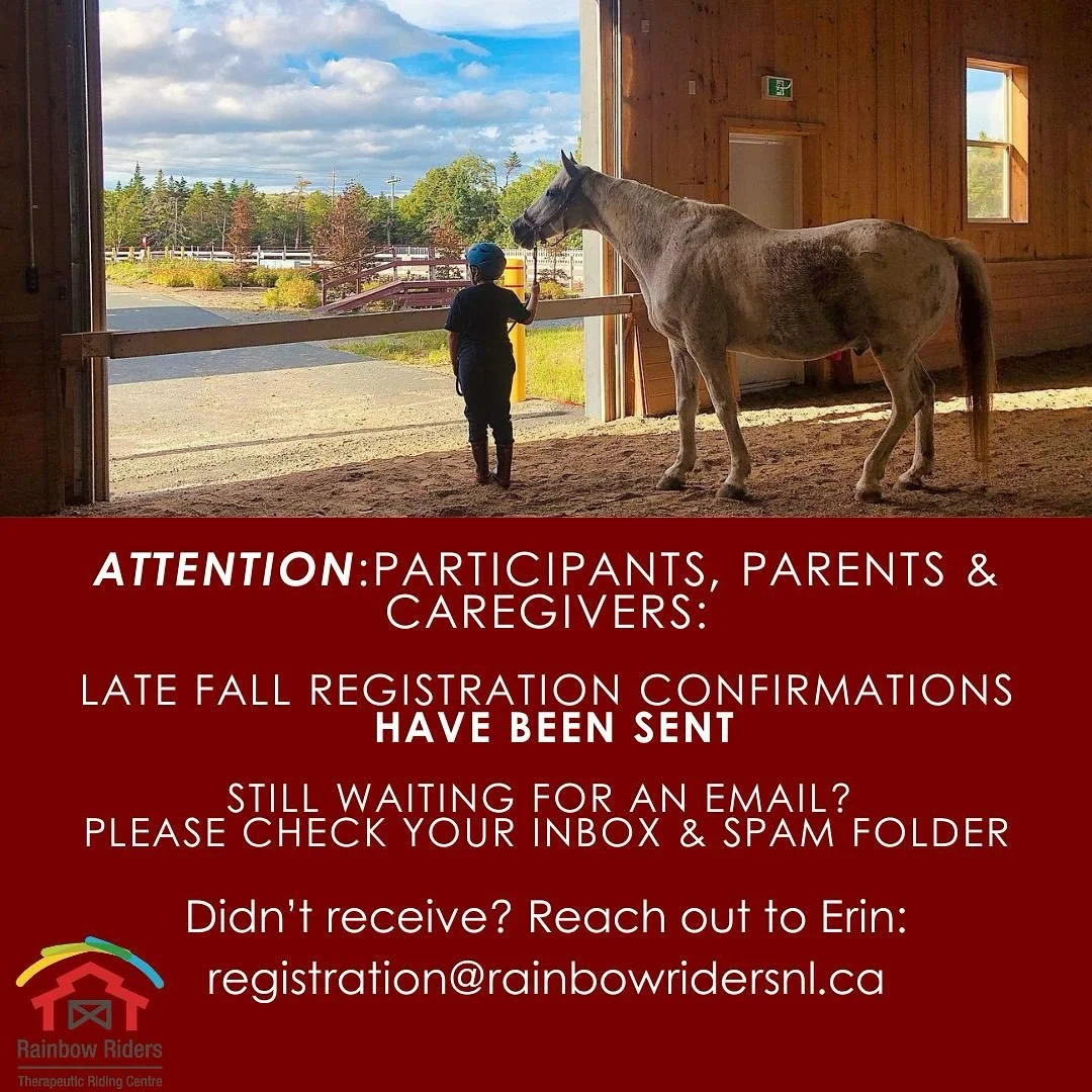 Late Fall registration confirmations are out! 🎉
Emails have been sent to participants/parents/caregivers. If you don&rsquo;t see yours, please check your spam/junk folder and search for &ldquo;Rainbow Riders.&rdquo;
Still nothing? Please get in touc