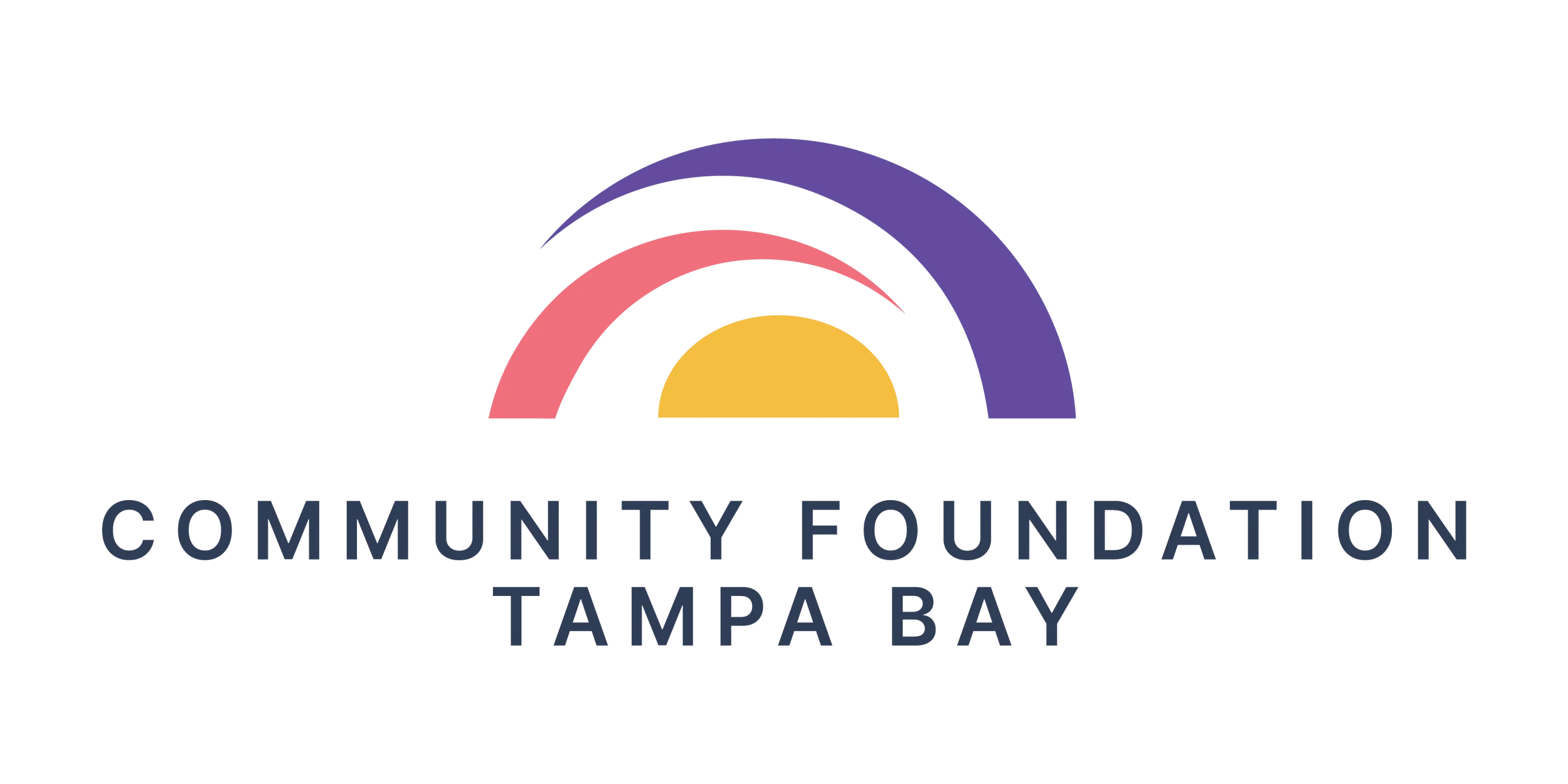 Logo of the Tampa Bay Community Foundation featuring a stylized rainbow with colors pink, yellow, and purple, and the foundation's name written below.