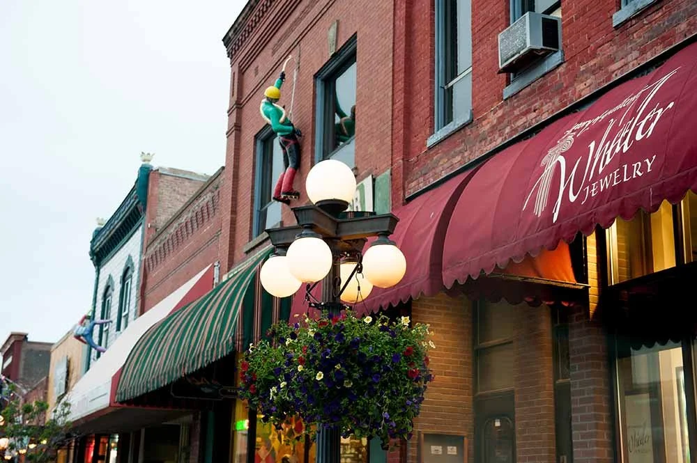 Historic stores in downtown Kalispell, Montana on Main Street