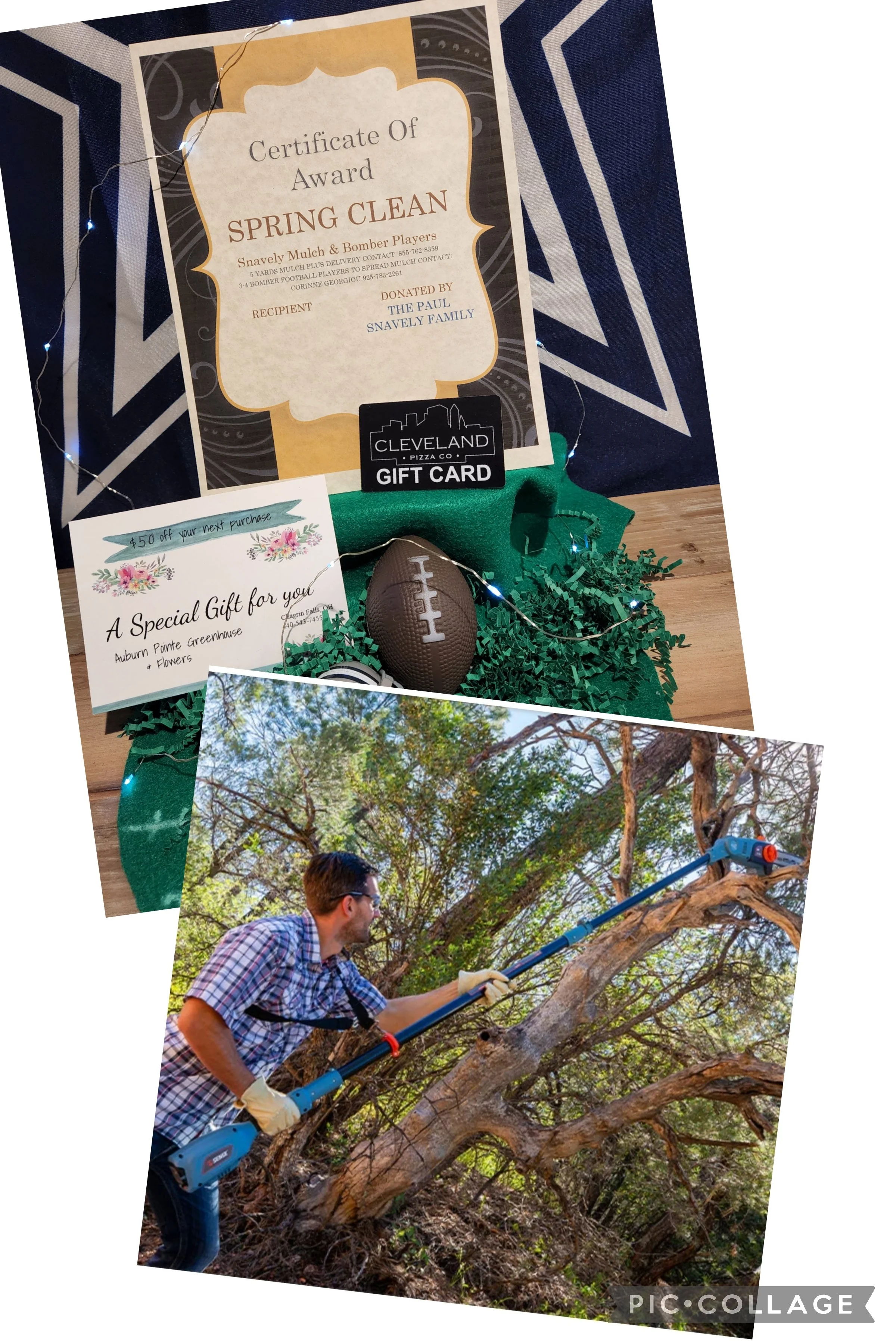 Prize Package 20 -  

Donated by:
The Paul Snavely Family,
Kenston Highschool Footbal Players,
B'laster Corporation,
Auburn Pointe Greenhouse,
Cleveland Pizza Company