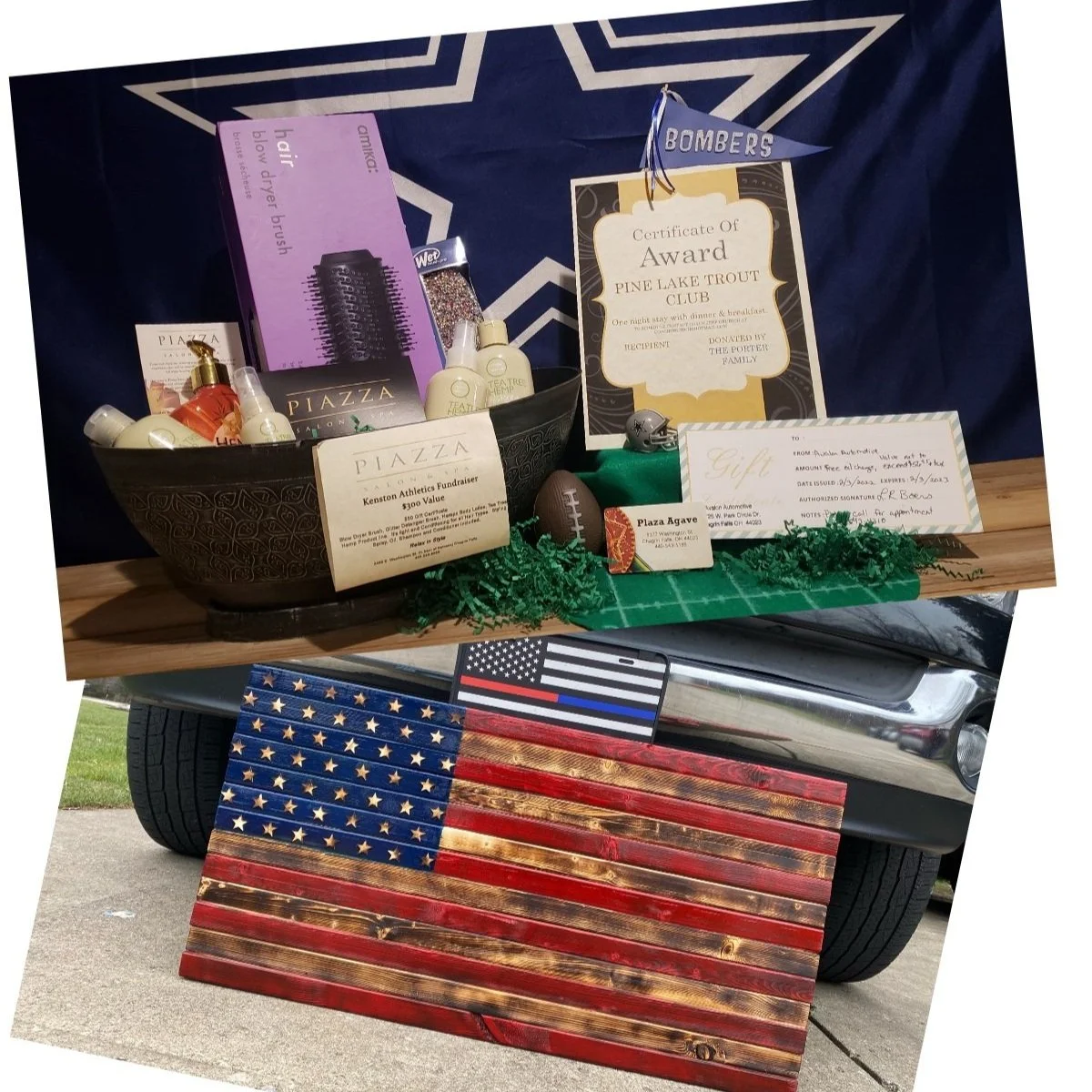 Prize Package 13 - 

Donated by:
The Porter Family,
Plaza Agave,
Dominic Alant,
Avalon Automotive,
Piazza Salon & Spa 