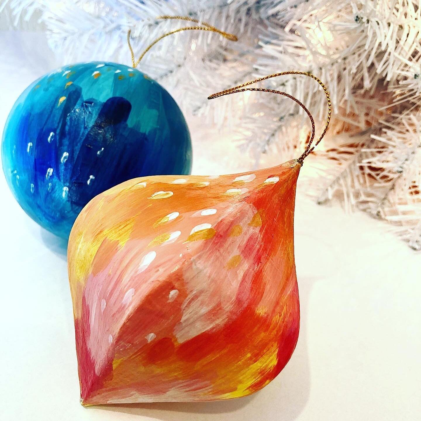 Would there be any interest in these hand painted ornaments? They are paper mache (which is nice because they won&rsquo;t shatter). I hand painted with acrylic and finished with a varnish. 

If interested, what color schemes would you like to see? I 