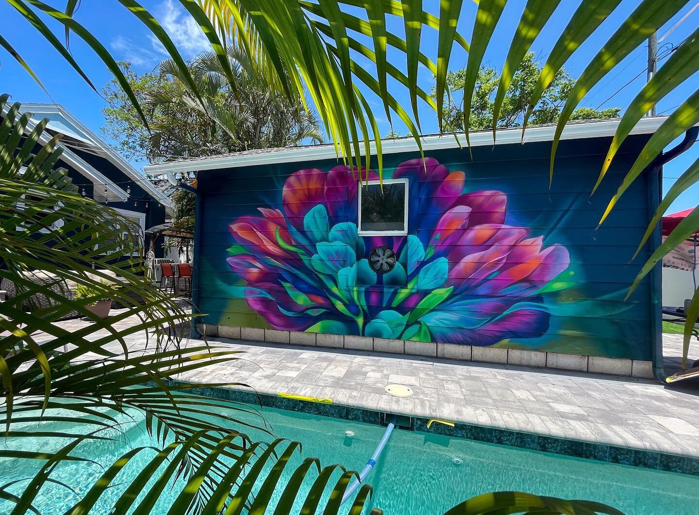 Latest poolside wall located in Kenwood St. Pete 🌴💧 can&rsquo;t stay away from these colors lately. grateful for all the creative freedom on this one. 
&bull;
Just in time for summer 😎 Cheers!