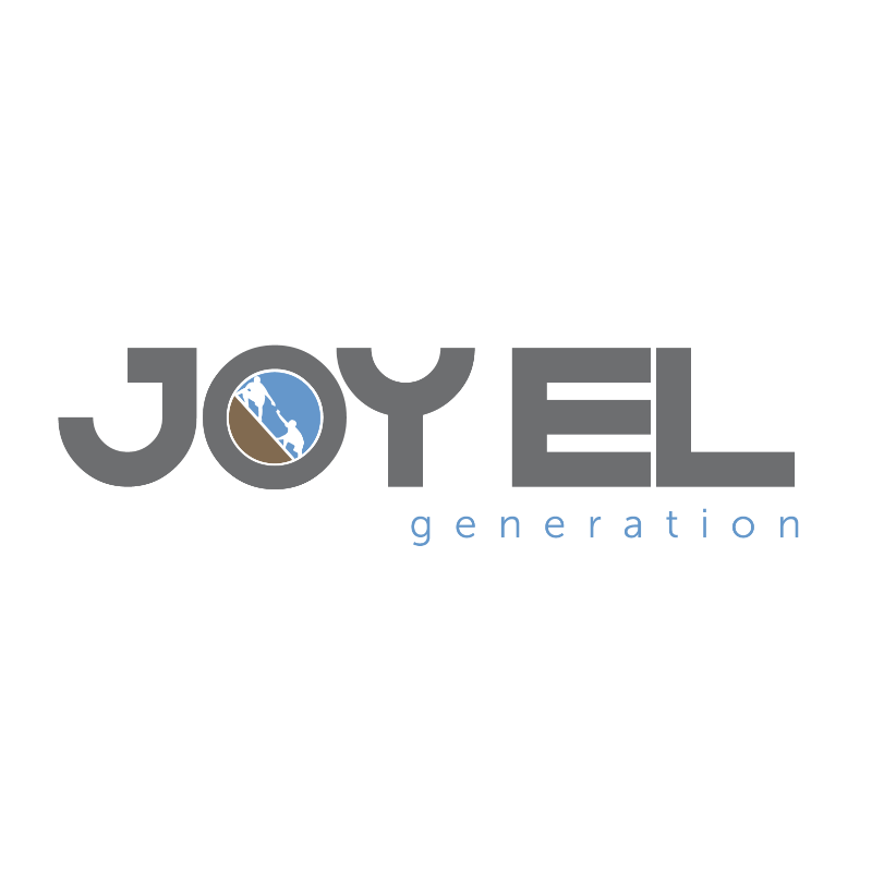 A logo with the text 'JOYEL' in large gray letters and 'generation' in small blue letters underneath. The letter 'O' contains a circular image of a mountain, blue sky, and trees.