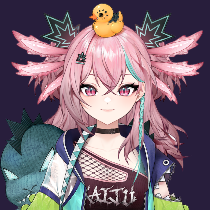 Photo of Azusa Kairu (an axolotl Kaiju vtuber).  Real life persona behind the vtuber being Mangoloo.