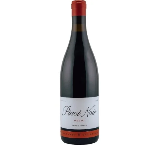 Wine bottle for Pinot Noir by James Joyce, features elegant cursive font for 'Pinot Noir' and a minimalist design.