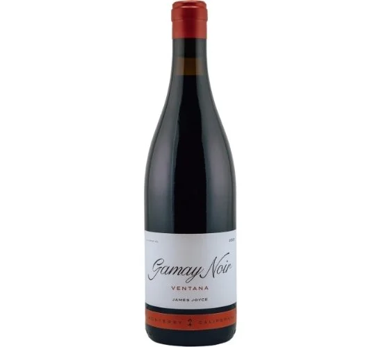 Gamay Noir wine bottle with elegant script font, featuring the name 'Gamay Noir' and 'James & Joyce' beneath.