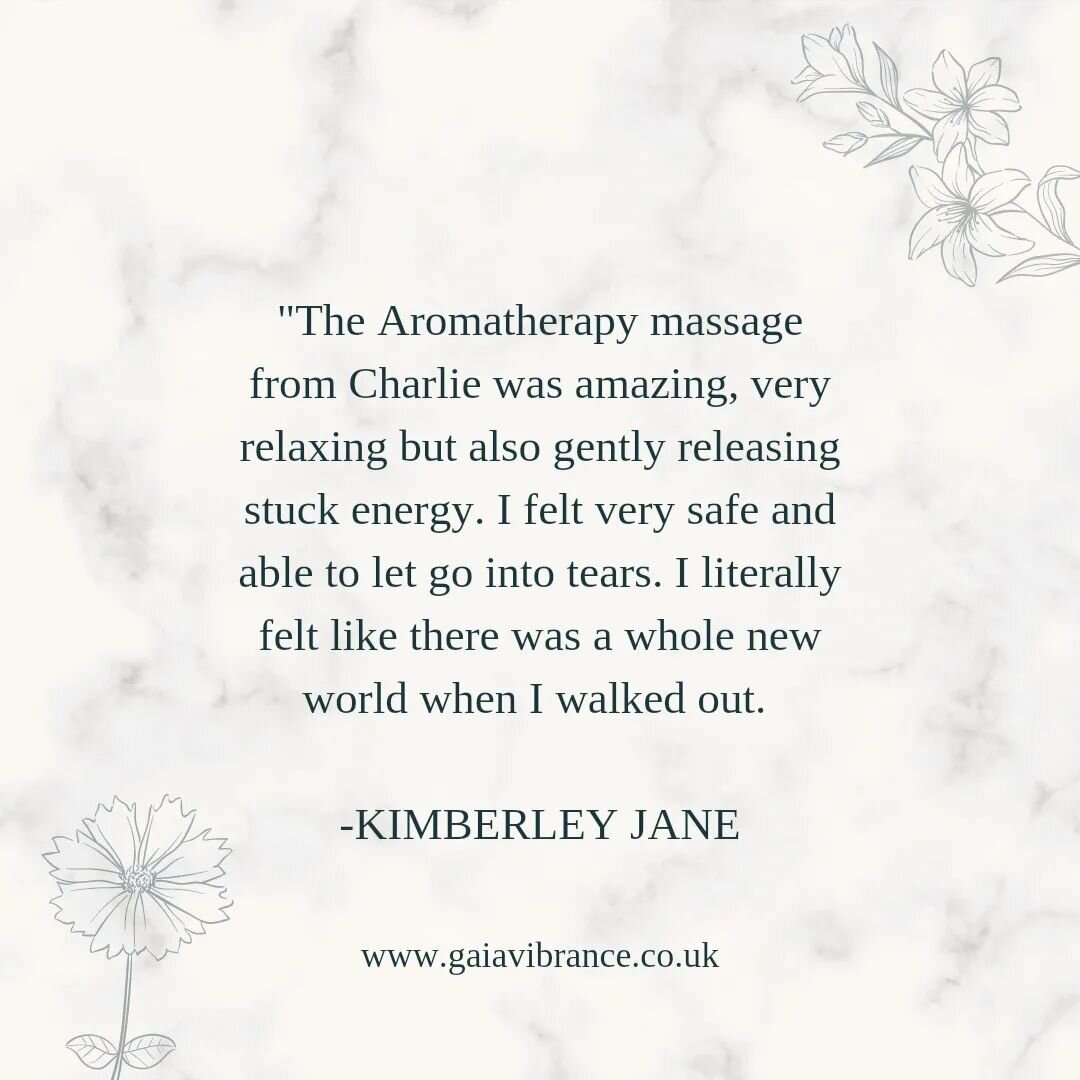 What clients are saying...

&quot;The Aromatherapy massage from Charlie was amazing, very relaxing but also gently releasing stuck energy. I felt very safe and able to let go into tears. I literally felt like there was a whole new world when I walked