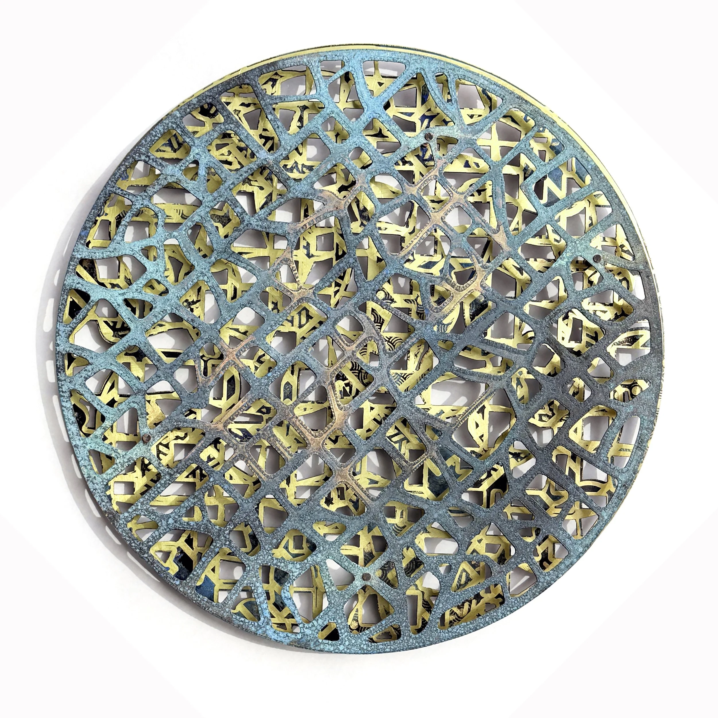 Fuzzy Logic, 24" diameter, etched and patinated brass