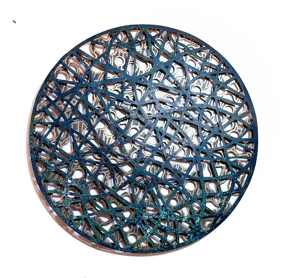 Static Flow, 24" diameter, etched and patinated brass