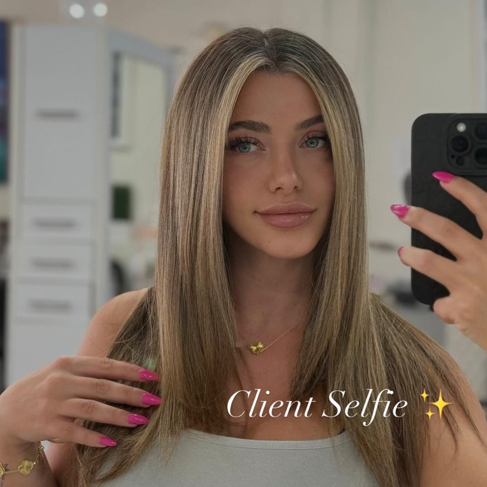 Client Selfie ✨
There&rsquo;s nothing quite like fresh colour that still feels like you.
We lifted and refined her tone using soft foils and a customised gloss &mdash; keeping it bright, seamless, and effortless to wear.
Subtle, luxe, and low-mainten