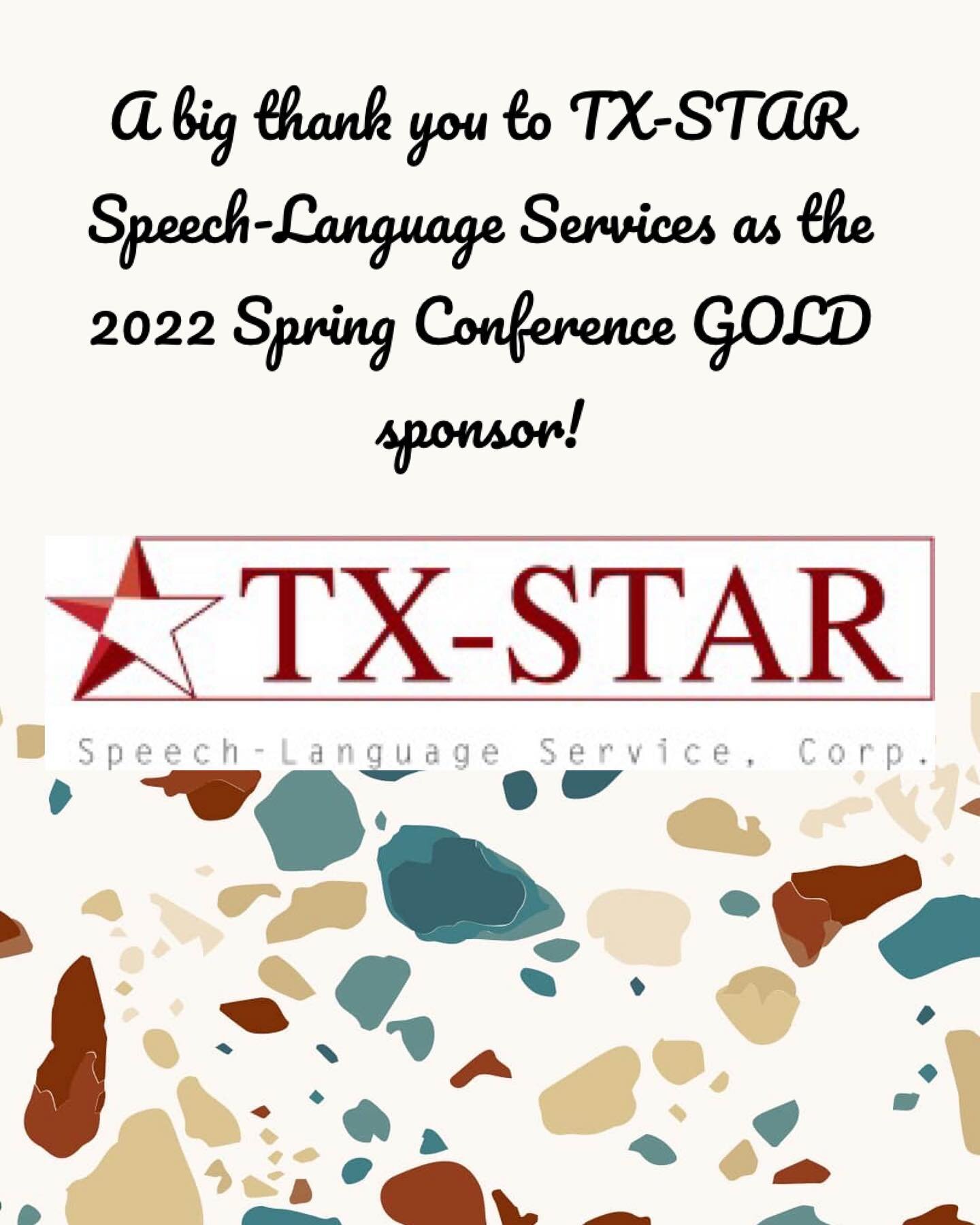 SASHLA is excited to announce TX-STAR Speech-Language Services as the 2022 Spring Conference Gold Sponsor! 

Thank you for your support, TX-STAR!

To learn more about TX-STAR, please visit their website:

tx-star.com